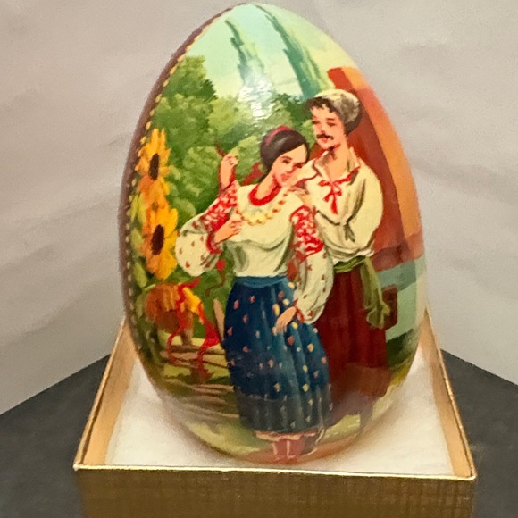 Vibrant Ukraine Wood Hand-Painted Easter Egg with Folk Scene - Picture 2 of 10